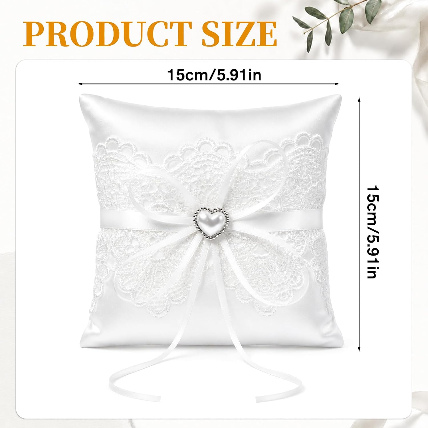 Ring Pillow for Ring Bearer Wedding Rings Pillow Lace Pearl Satin | Bowknot Rings Cushion for Ceremony Wedding Party Anniversary White