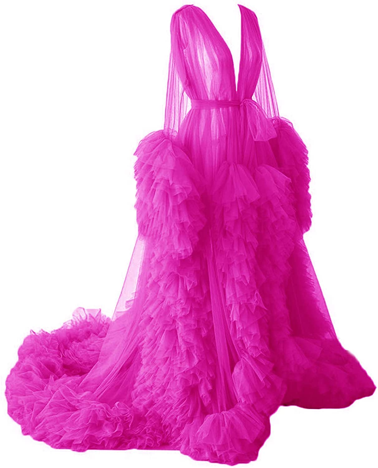 BATHGOWN Sexy Illusion Long Lingerie Tulle Robe Nightgown Bathrobe Sleepwear Bridal Robe Wedding Scarf