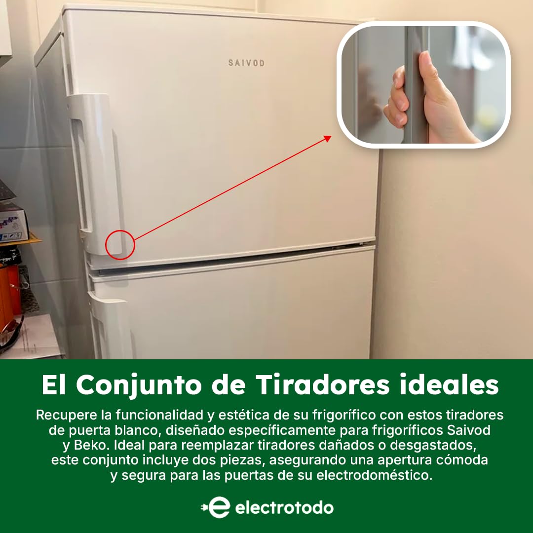 ELECTROTODO Conjunto tiradores remplazo de frigorífico Beko Saivod - 2 UNIDADES COLOR BLANCO -