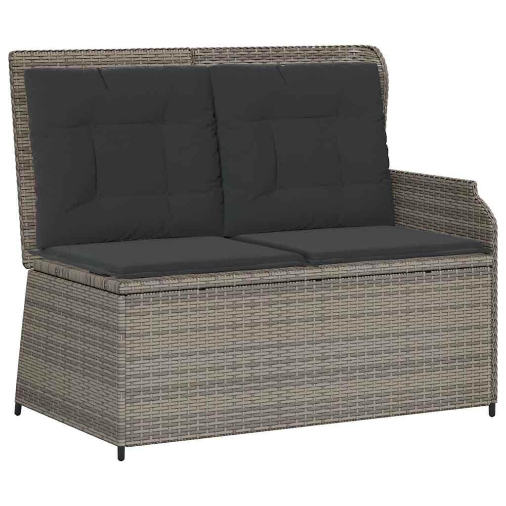 Banc inclinable de Jardin vidaXL en résine tressée grise avec coussins de confort
