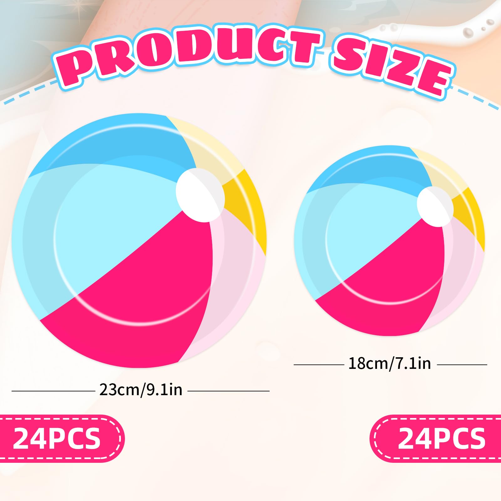 FYSUIMU 48 platos de papel de bola de playa de verano, platos desechables de bola de piscina, platos desechables de 7 y 9 pulgadas, vajilla de fiesta para cumpleaños, vacaciones, picnic, barbacoa
