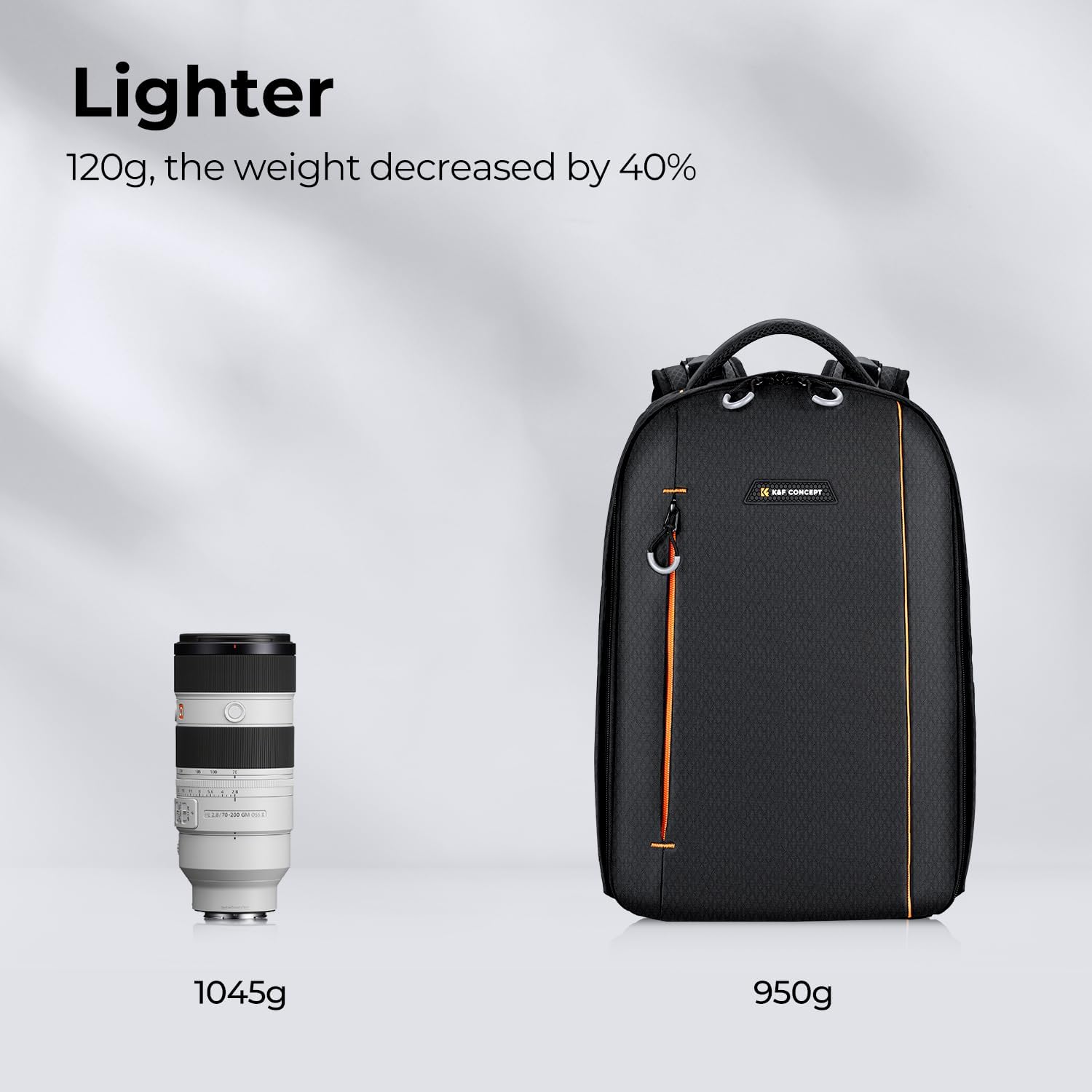 K&F CONCEPT Camera Backpack for Photographers Large Waterproof Photography Camera Bag with Laptop/Tripod Compartment for Men Women Black Orange - Image 7