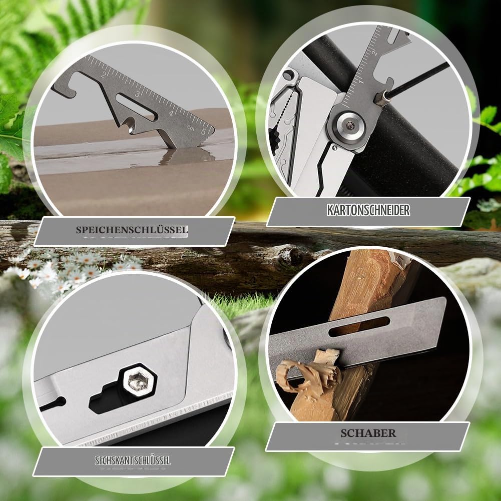 20 in 1 Faltbares Multitool Kreditkarte Edelstahl Werkzeugkarte mit Zange,Messer,Flaschenöffner Kompaktes EDC Zubehör für Männer,Outdoor,Reise & Überleben
