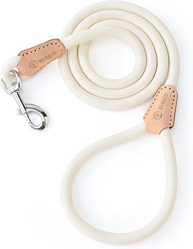 Miniatura 36 de Mile High Life Correa de perro con asa envuelta de cuero genuino, con cierre resistente para perros pequeños, medianos y grandes (gris, 4 pies)