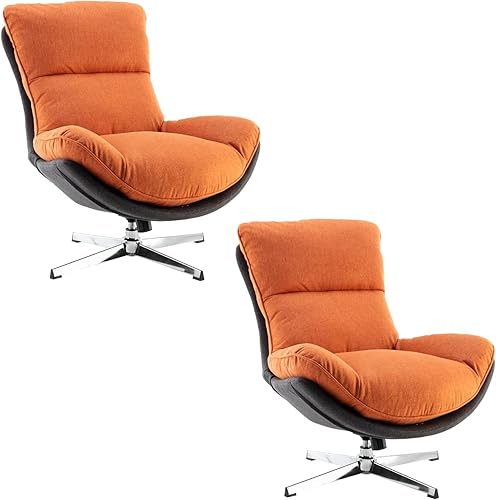 Miniatura 17 de HEAH-YO Silla giratoria decorativa, moderna silla de sala de estar con respaldo, silla de lectura tapizada de lino sin brazos para dormitorio,