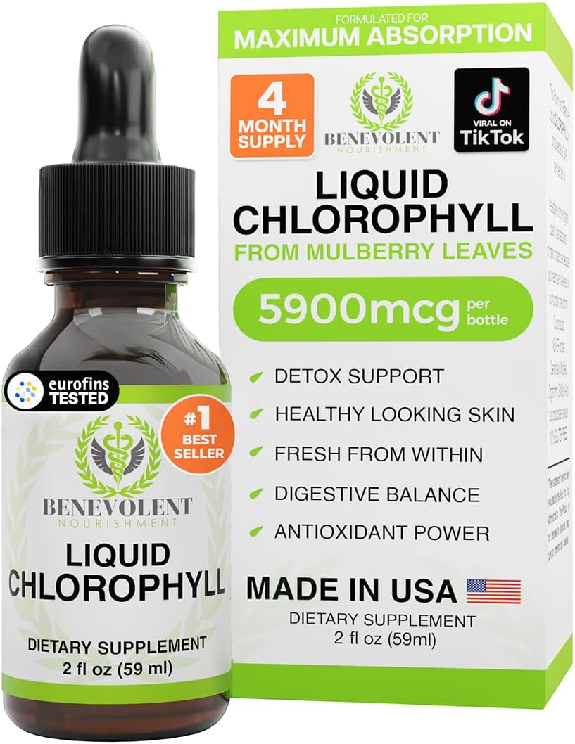 Benevolent Nourishment Chlorophyll Supplement, Detox & Immune Support, Internal Deodorizer, Liquid Drops | Highly Absorbable Supplement for Energy Support, Immune Wellness, Natural Cleansing, 4 Month Supply