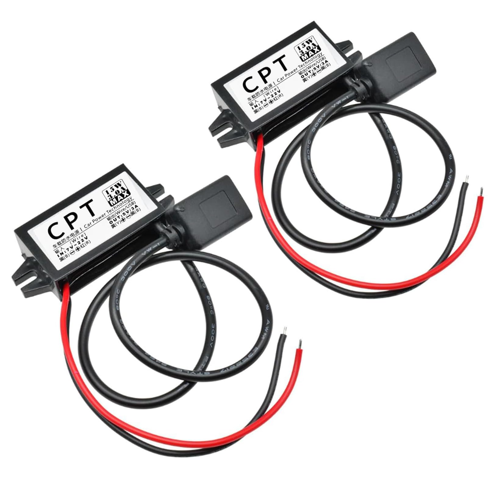 DC 12V 24V To 5V 3A Step-Down Voltage Regulator, 15W Dual USB Output Power Adapter Converter (Male USB)