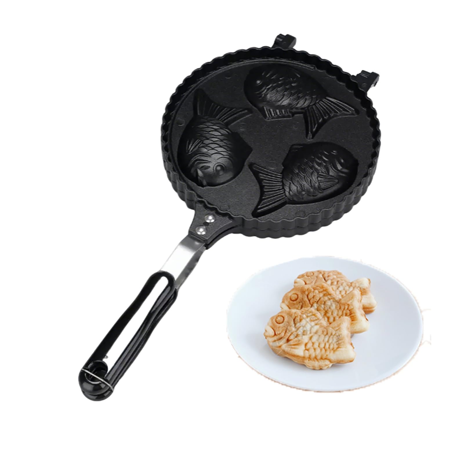 Poêle double Taiyaki avec 3 cavités de poisson antiadhésive pour dessert maison