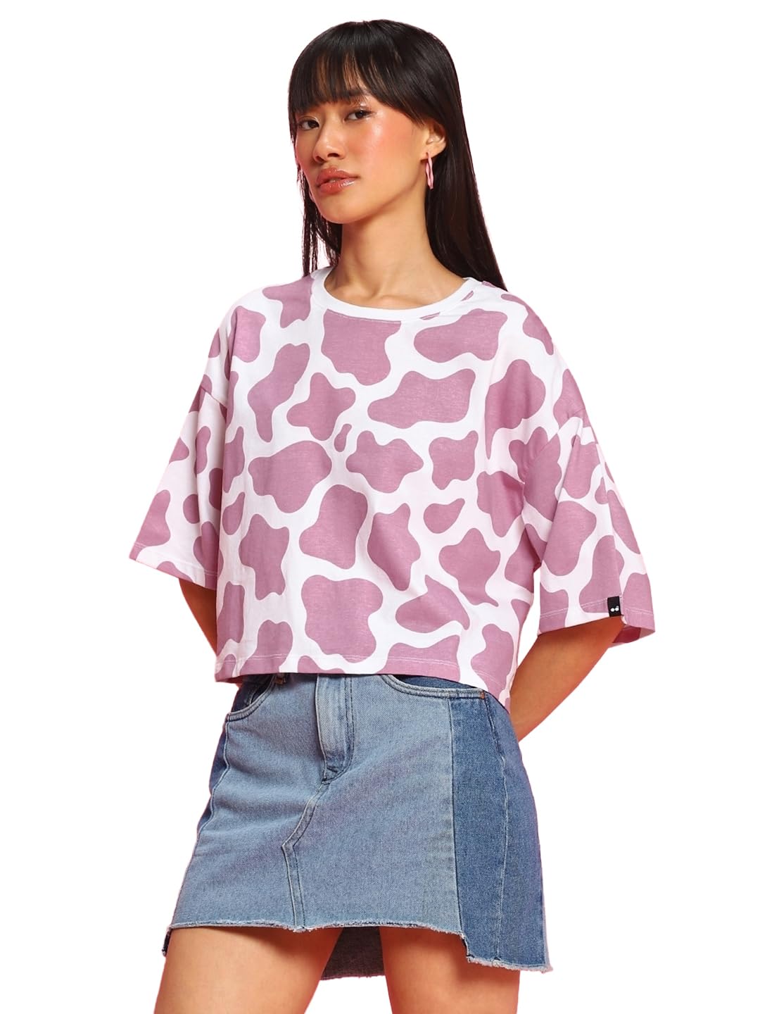 bewakoof Women's Camouflage Oversized Fit Half Sleeve Round Neck 100% Cotton Short Top-picture-25