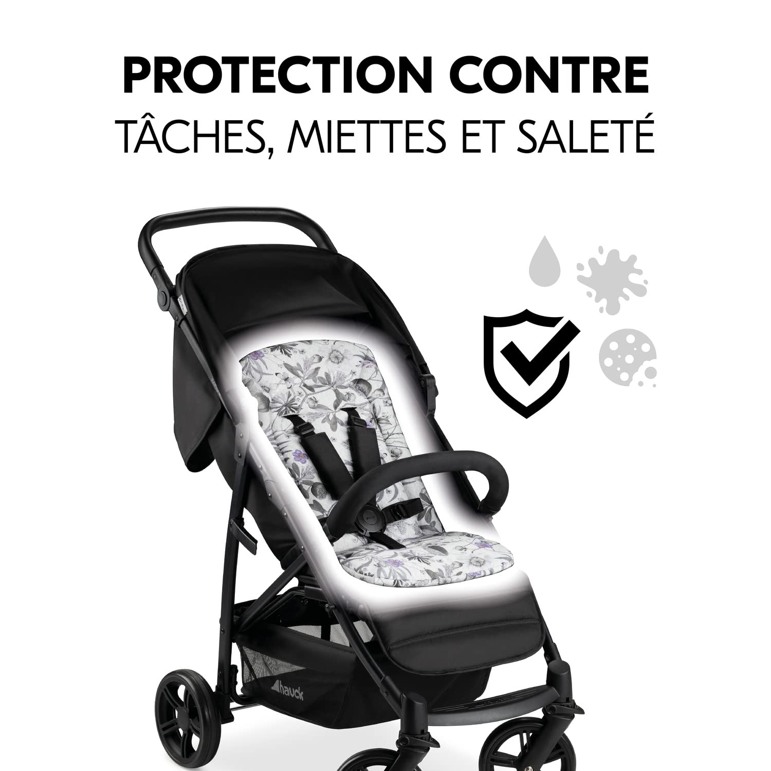 hauck Coussin Poussette Universelle - Également pour Nacelle Bébé, Remorque Velo Enfant - Coton, Respirant, Doux, Facile à Installer, Été et Hiver - Fleurs Gris