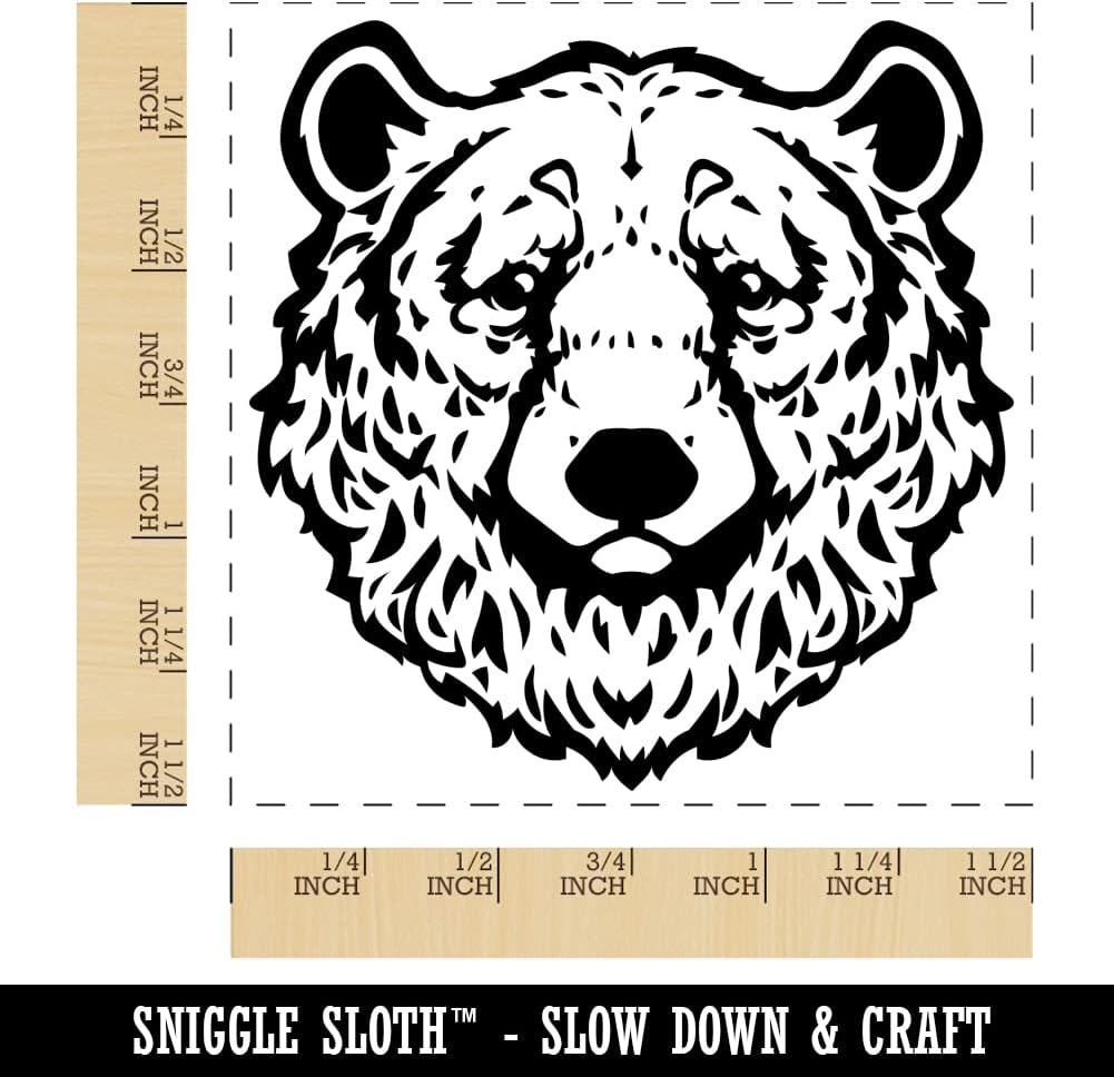 Realistic Black Bear Head Self-Inking Rubber Stamp Ink Stamper - 1-1/2 Inch Large - Black Ink