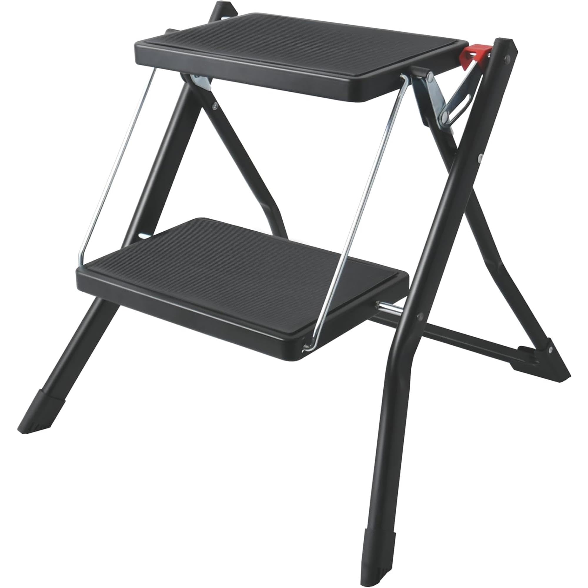 Well Home Escalera Plegable de 2 Peldaños en Acero de Color Negro, Antideslizante y Ligera