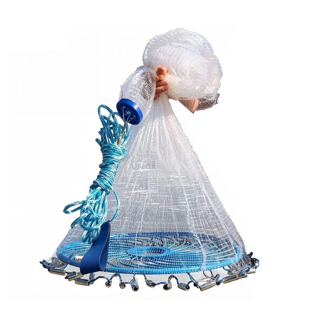 4' 5' 6' 8' 9' 10' 12' Radius Cast Net for Bait Trap Fish, Monofilament Hand Cast Fishing Throw Net with Heavy Duty Sinkers for Freshwater Saltwater, Easy Catch(1/2in Mesh,Height 1.2m/3.9ft)