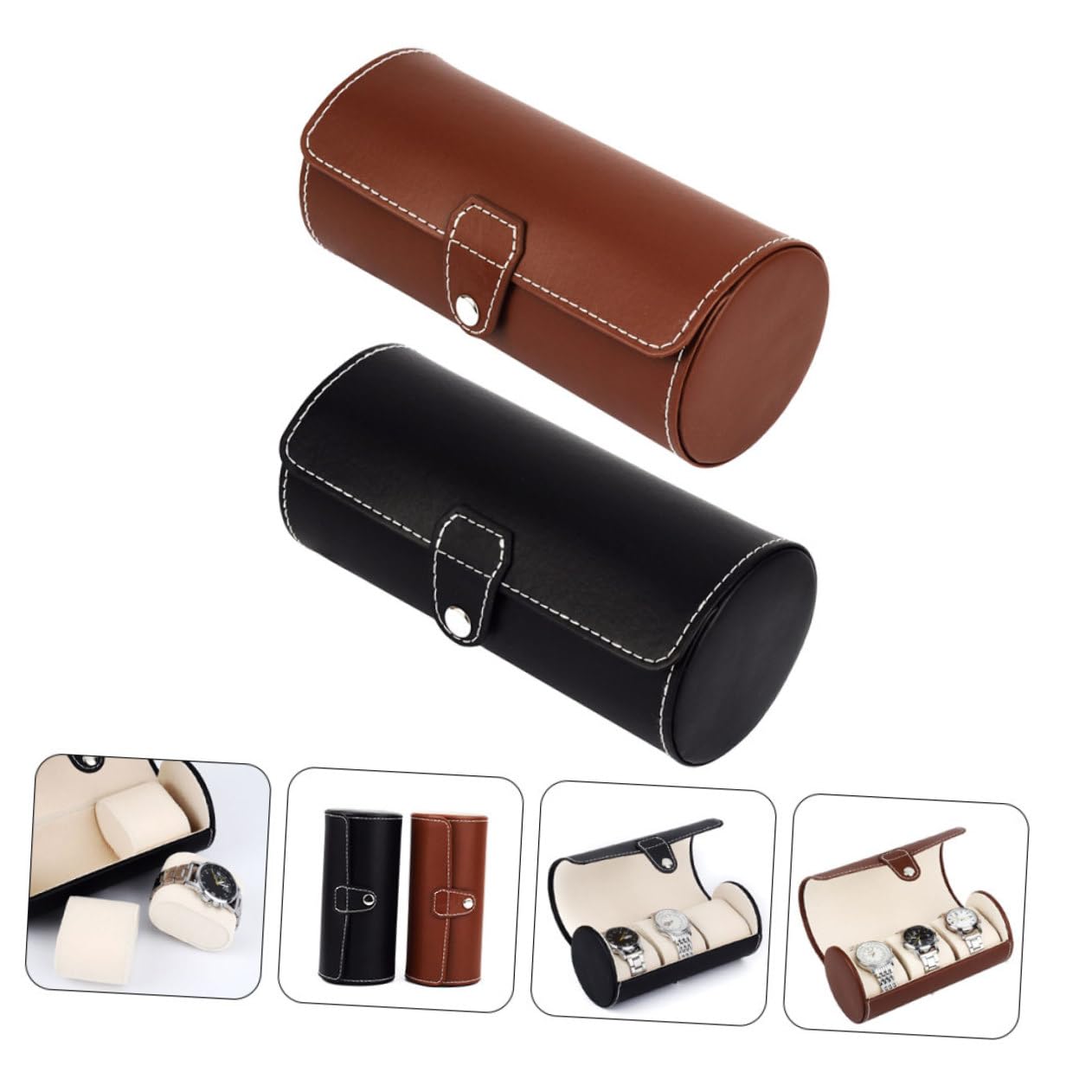 FRCOLOR Boîte à Montres Légère et Imperméable Portable en PU, 2 Pièces Style Simple pour Voyages et Déplacements Professionnels