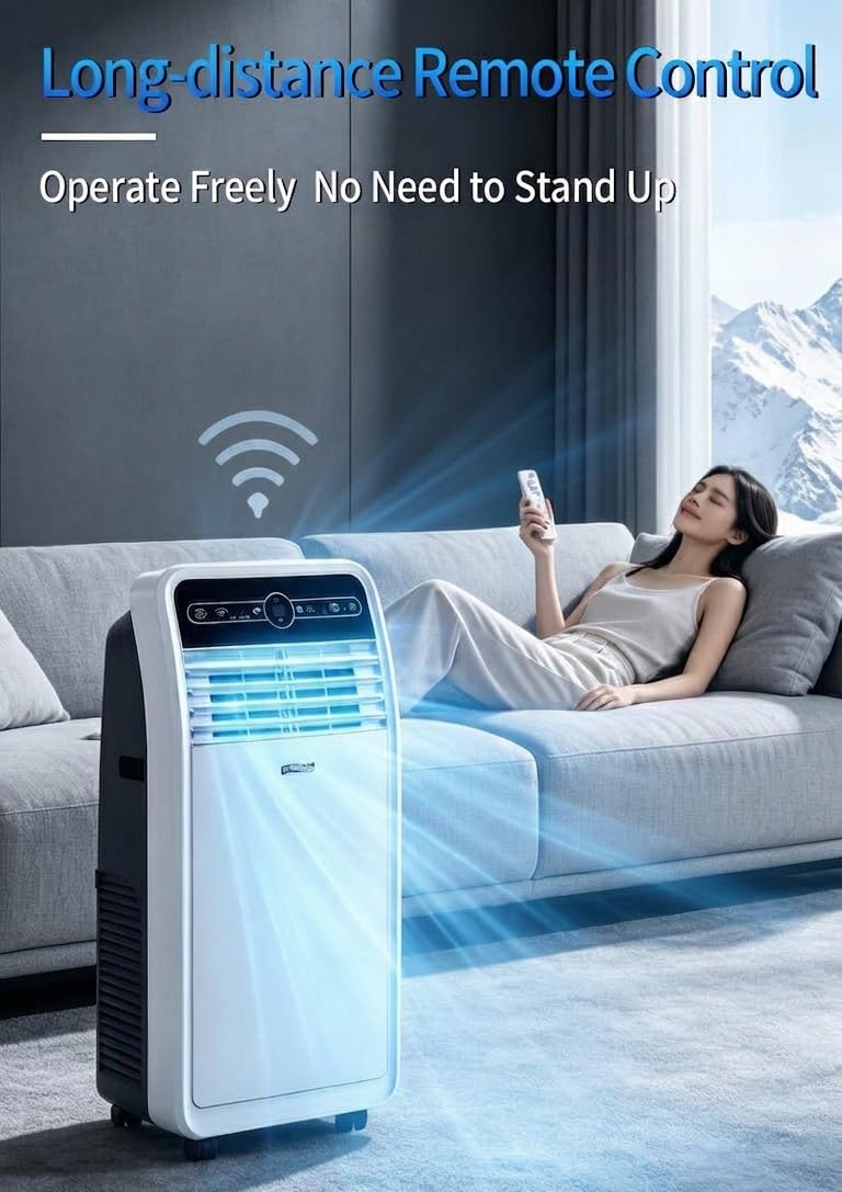 Climatizzatore Portatile 12000/18000 BTU, Unità AC fino a 32㎡ | Raffreddamento, Ventola e Deumidificazione, Flusso 300m³/h, Telecomando, Oscillazione 120°,Display LED(12000BTU)