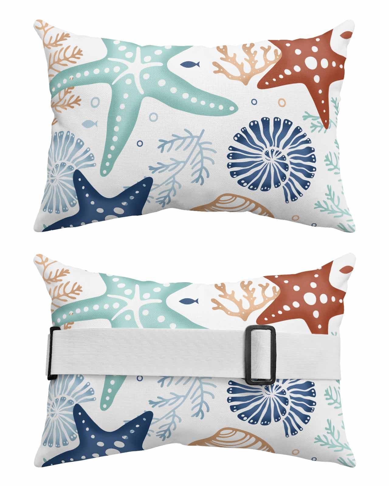 Starfish Navy Blue Outdoor Chaise Lounge Head Pillow,Throw Pillow Soft Lumbar Pillows with Elastic Straps and Insert,1 Pack Headrest Cushion for Patio Teal Brown Blue Shell Ocean Coral Conch 11