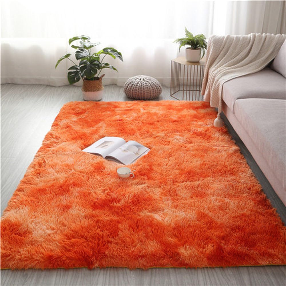 Tapis de chambre orange moelleux en peluche douce de 50x80 cm