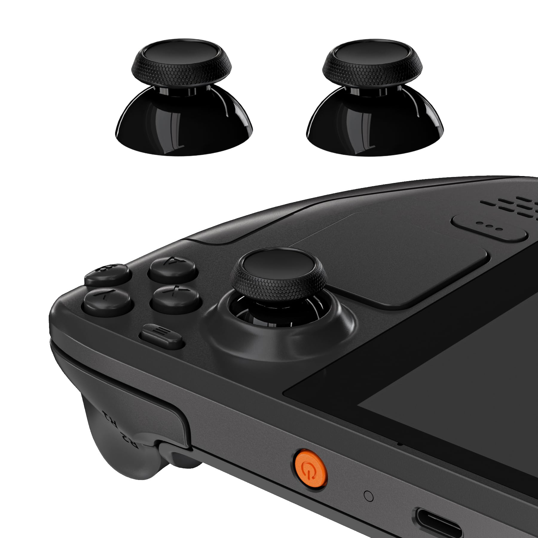 eXtremeRate Replacement Thumbsticks for Steam Deck LCD, Custom Analog Stick Joysticks Repair Kit for Steam Deck OLED Handheld Console with Original Touch Sensing, Anti-Slip Texture Grip - Black - 1