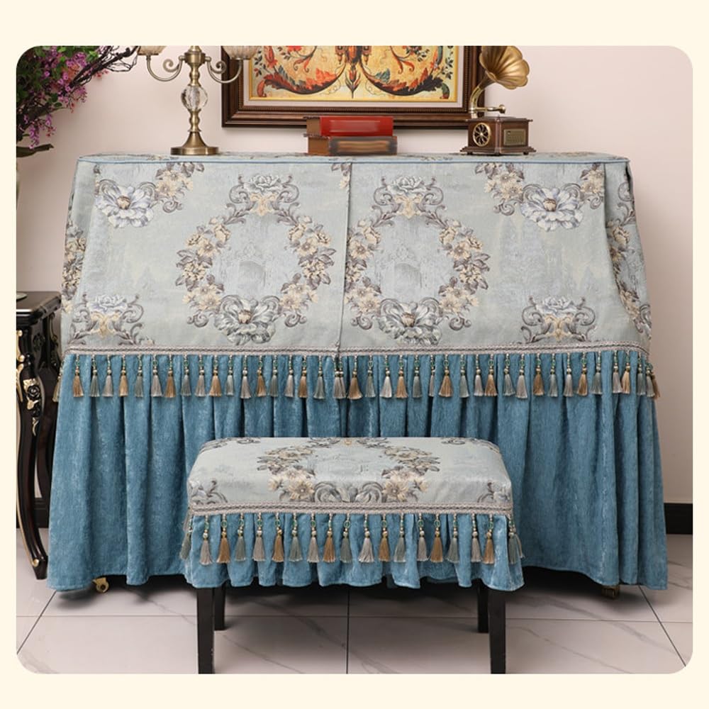 Copertura for pianoforte verticale, tessuto spesso blu, protezione completa, design con apertura centrale for la maggior parte dei pianoforti verticali(Piano Cover+Double Bench Cover)