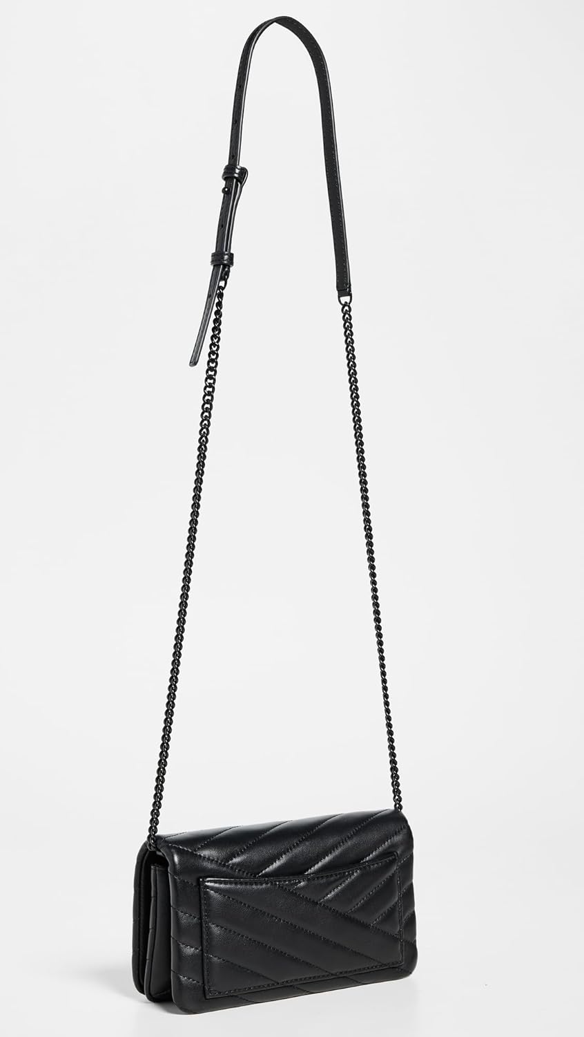 Tory Burch Women's Kira Chevron Powder Coated Chain Wallet, Black, One Size - Image 3