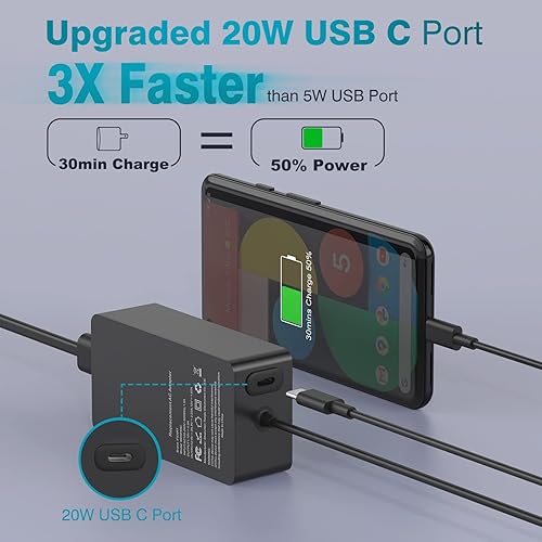 Miniatura 4 de Cargador para laptop de 65 W compatible con Microsoft Surface Pro 11, 10, 9, 8, 7+, 7, 6, 5, X, Windows Surface Laptop 7654321Studio, Surface Book
