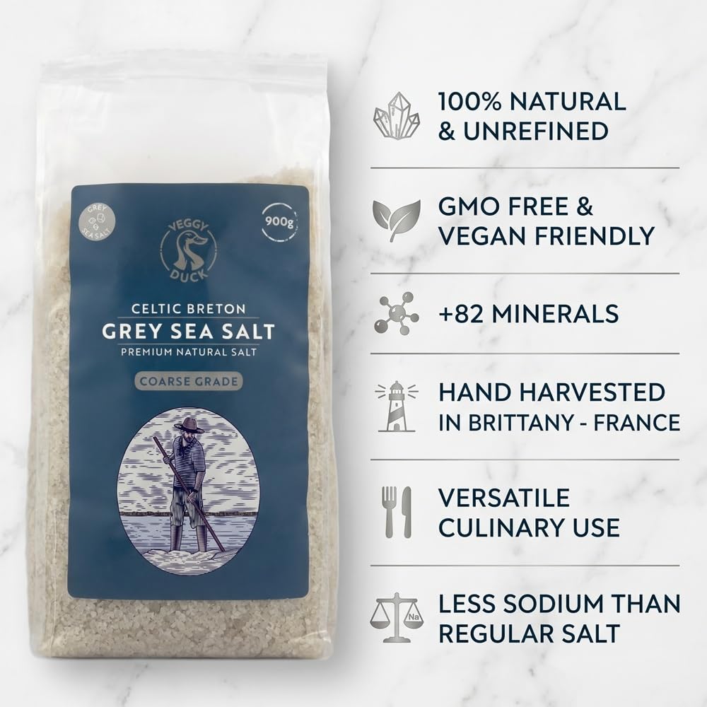 Veggy Duck - Sal Celta - Sal Gris Celta Bretona Gruesa (900g) - Sin Refinar | Natural | Sin OMG | Vegana | Genial para Cocinar