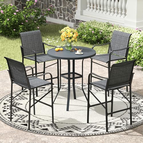 ARKOST 5 Pieces Patio Bar Set, Outdoor Bar Table and Chairs Set for 4, Counter Height Stools Patio Sling Bar Chairs & 35.4