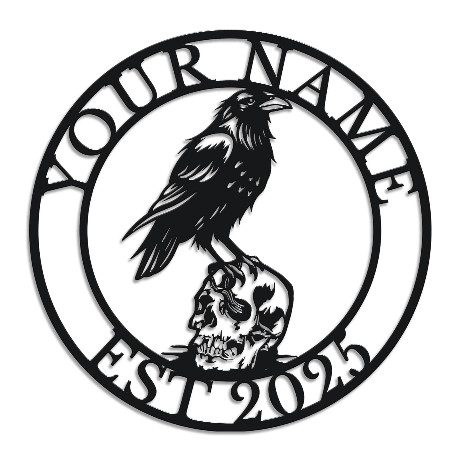Herbraa Style-4 Personalized Crow Metal Sign, Custom Name Gothic Wall Art, Raven Themed Decor, Mystical Home Accent, Outdoor Garden Plaque, Nature Lover Present (Style-4)