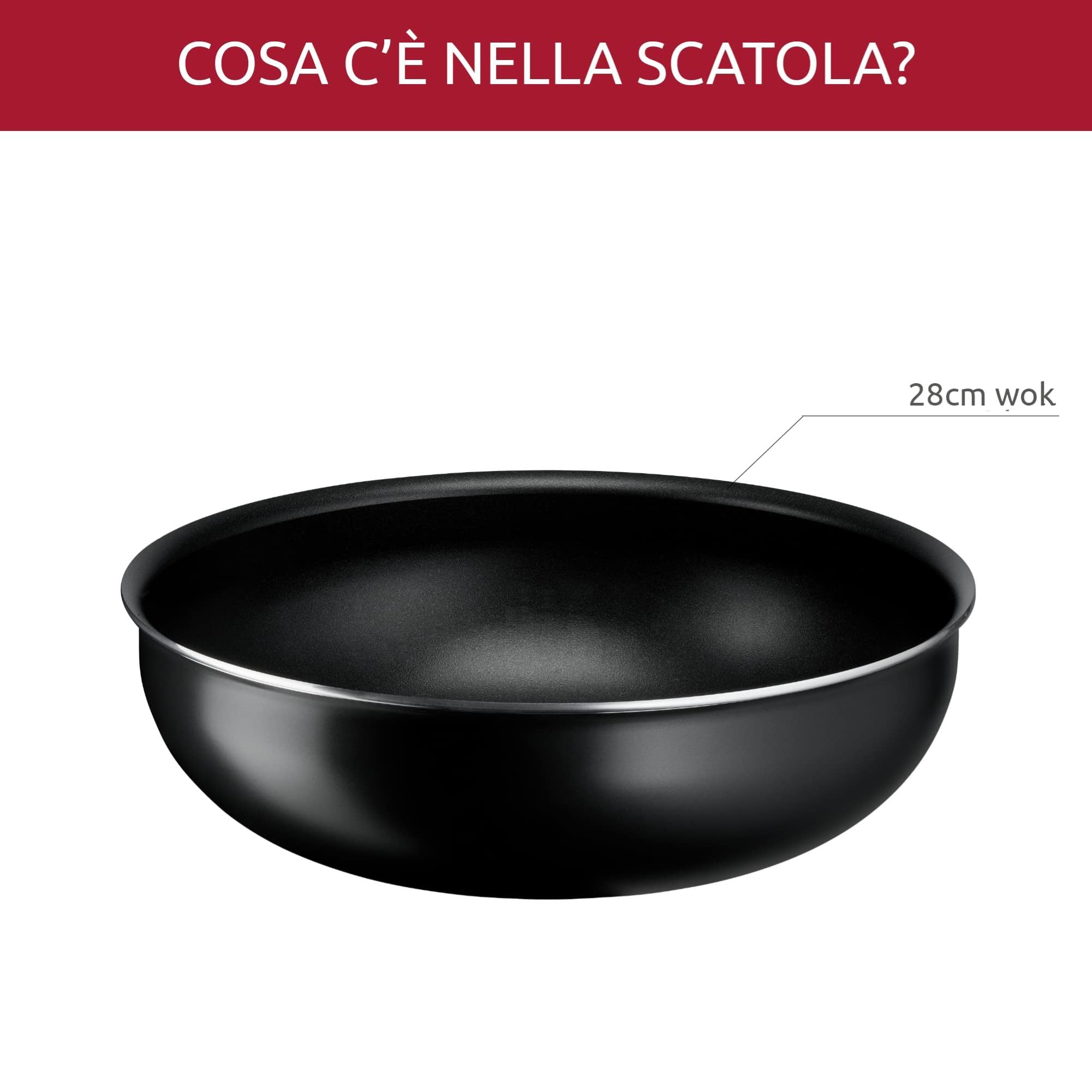 Lagostina Ingenio Essential Plus Wok Ø 28 cm, Pentola Wok Antiaderente in Alluminio per Gas e Forno (no induzione), Indicatore di Cottura Thermosignal, Utilizzabile con Manico Removibile (Non Incluso)