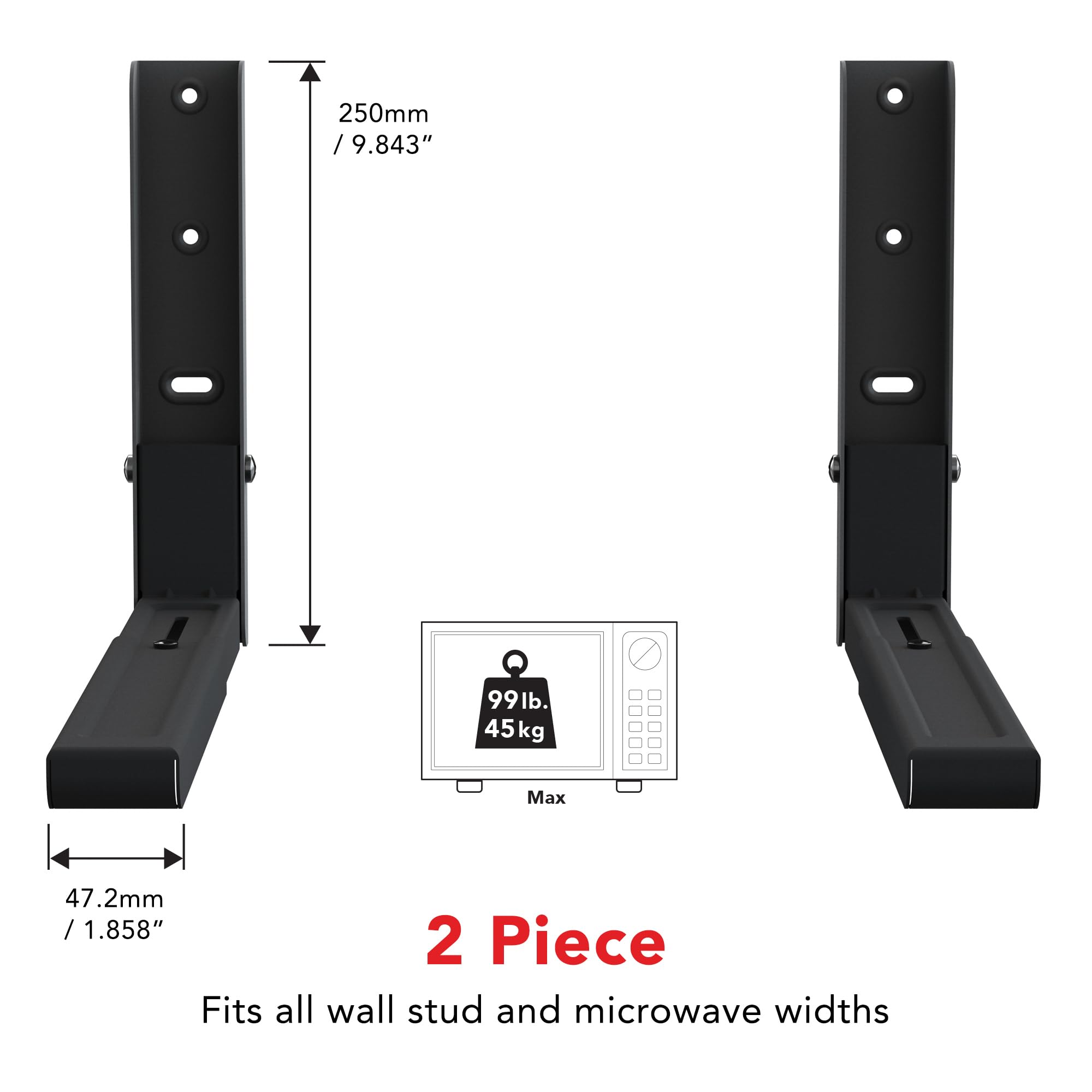 AVF EM60B-A Universal Wall-Mounted Microwave Brackets (Set of 2), Black — Amazon image 2