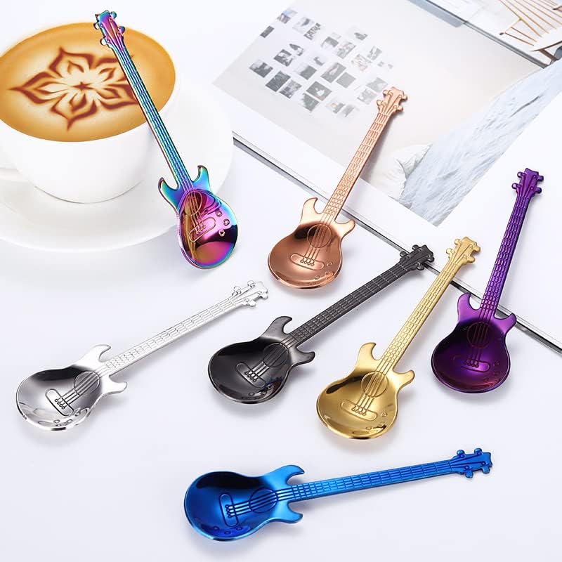 Silverware Flatware Set, 1/4/6/8 Pieces Creative 304 Stainless Steel Coffee Spoons Stainless Steel Guitar Spoon Coffee Stirring Spoon Gift Spoon (Color : Purple, Size : 8Pcs)