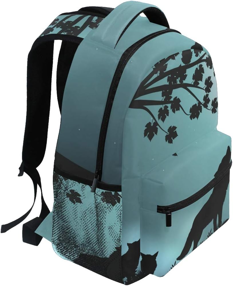 Blueangle Evening Moon Wolf Print Travel Backpack for School Water Resistant Bookbag - Image 2