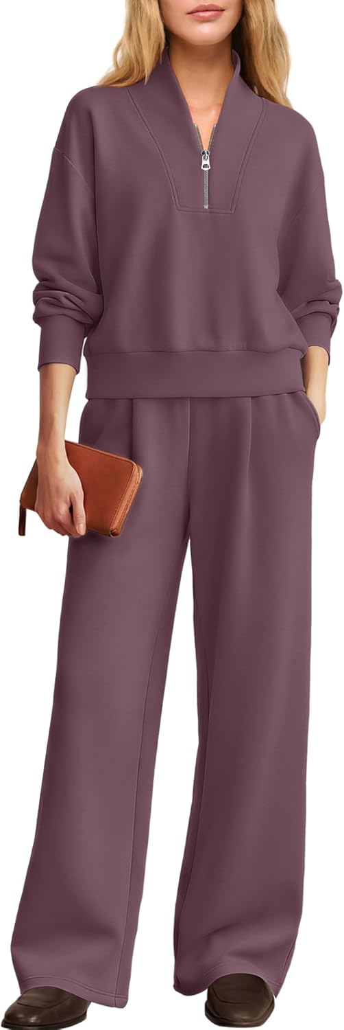 Yanekop Womens 2 Piece Tracksuit Half Zip Matching Sweat Sets Airport Travel Outfit Long Sleeve Sweatshirt and Sweatpants - Image 2