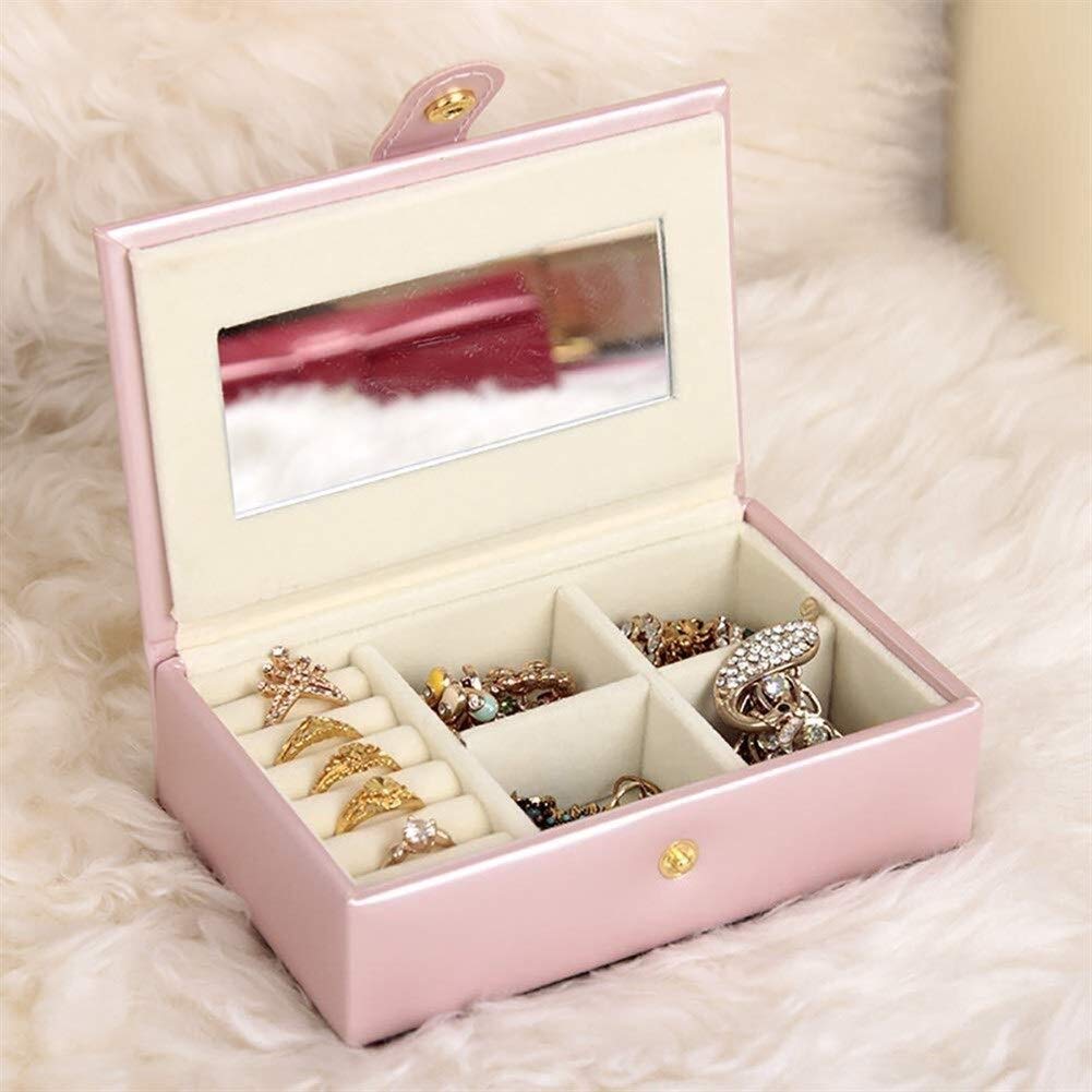 Cajas de joyería Caja de almacenamiento de joyería portátil de cuero para anillo, collar, pendientes, joyero para mujer (color: rosa)