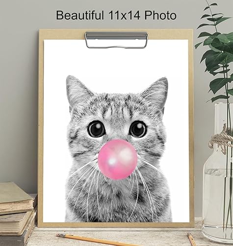 Vista 4 de Tabby cat Wall Art 11x14 - Cute Cat Nursery Wall Decor for Girls Bedroom, Kids Room - Pink Girly Kitty, PussyCat, Kitten Art - Kitten Lover Gifts