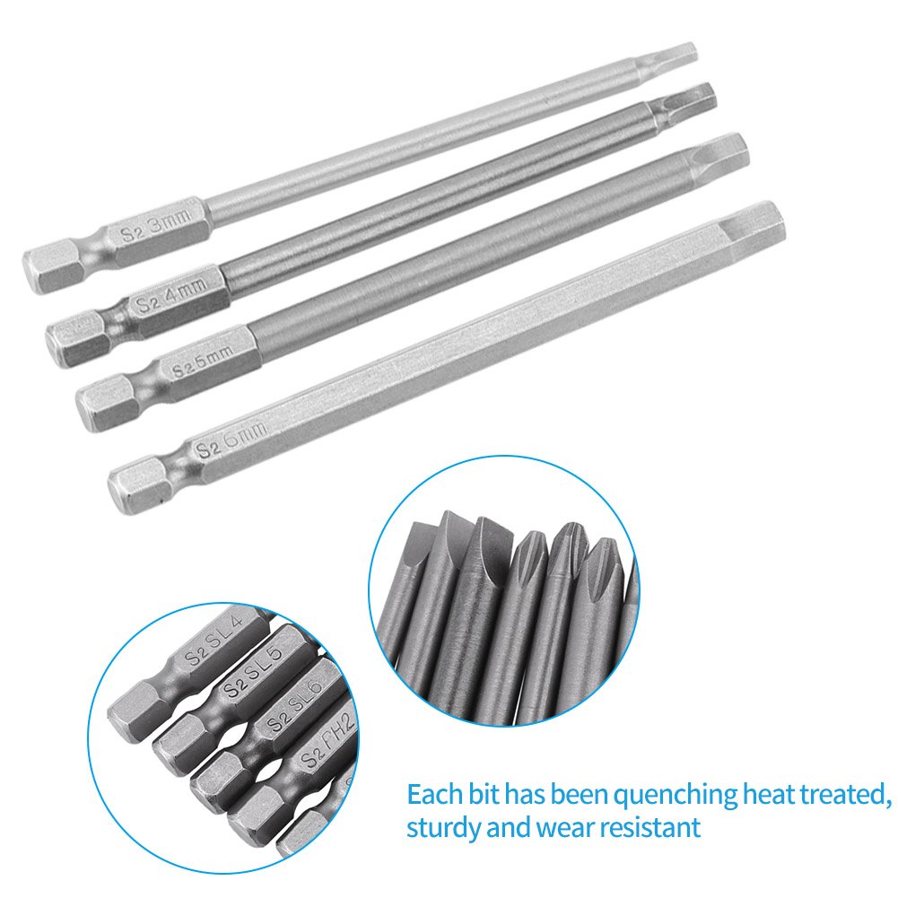 Keenso Schraubendreher Bits Set, 10 Stück 1/4 Zoll 100mm Schraubendreher Bits Magnet BST Schraubendreher Bits (Schlitzkopf, Kreuzkopf, Sechskantkopf)