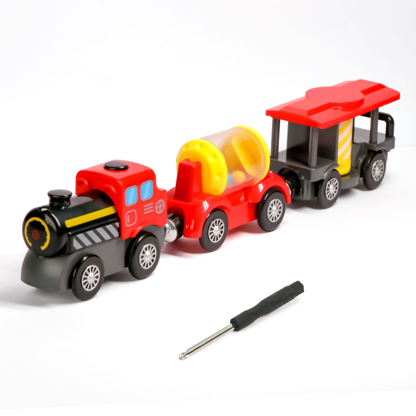 EVERGD Electric Train Set for Kids, Magnetic Martin Battery Powered Powerful Engine Locomotive Train Set Educational RC Train Model for Wooden Track (Red and Yellow)