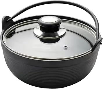 Iron Stew Pot, Sukiyaki Pot, Nambu Ironware, Iron Pot with Wooden Lid and Glass Lid, Non-Stick Pot Cooking, Hot Tofu, Oden, Household Iron Pot, Induction Cooker, Direct Fire Heating, Home Use, Commercial Use, Glass Cover, 9.8 inches 25 cm