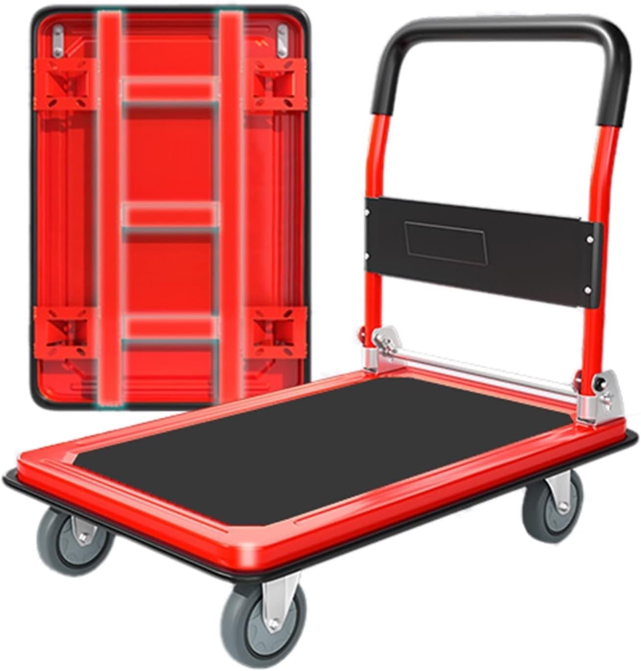 Carrelli a pianale, carrelli a Mano con Ruote, Pieghevoli e Resistenti (Nero e Rosso)