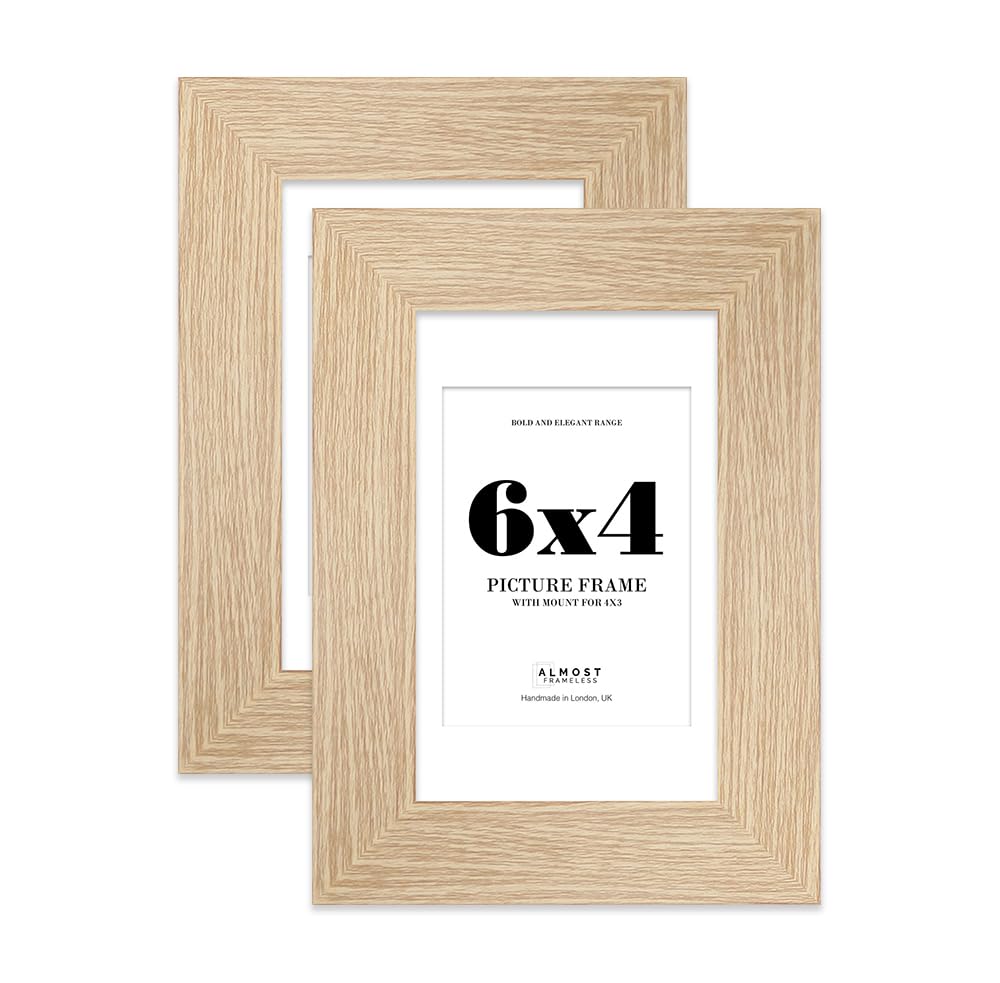 6x4" Oak Frame With Mount for 4x3" Pictures 28mm Edge Portrait and Landscape Display with Wall Hooks and Kickstand, 2 Pack