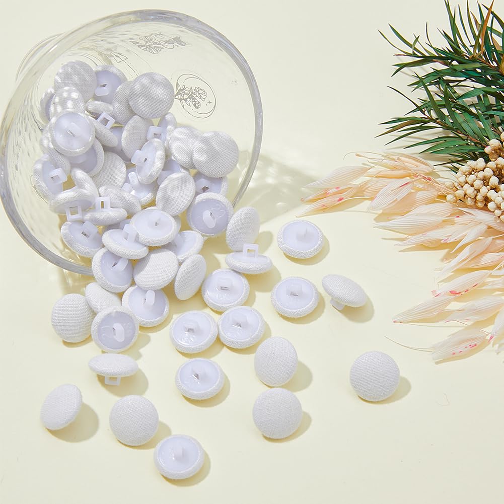 SUPERFINDINGS 80Pcs White Satin Cloth Buttons Mushroom Fabric Covered Buttons with Plastic Shank 12mm/0.5inch Round Buttons with 1 Hole for Wedding Dress Suits DIY Sewing - Image 4