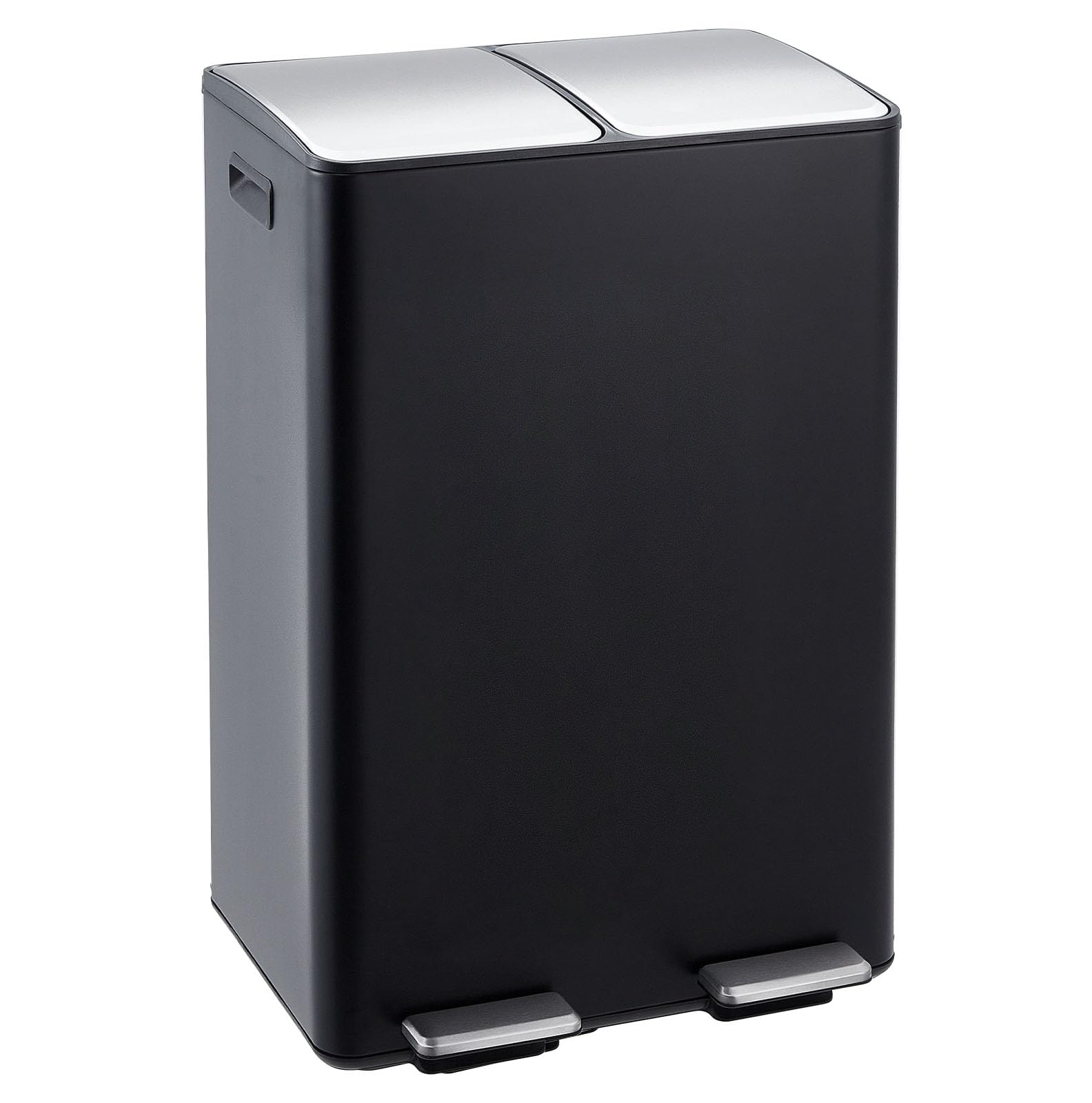 Takywep 2 x 8 Gal (2 x 30L) Kitchen Dual Trash Can, Stainless Steel Double Trash Can with 2 Removable Inner Buckets, Soft-Close Lid, Double Compartment Recycling Bin for Kitchen Home Office, Black