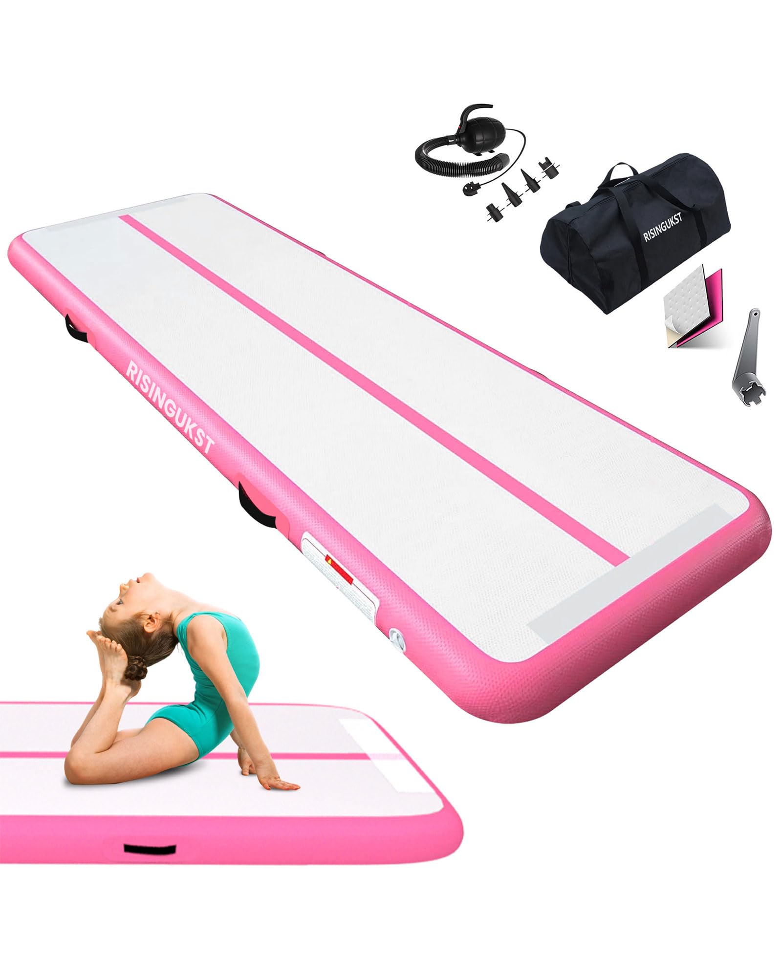 Air Gymnastics Track Tumbling Mat Inflatable, 6.6ft 10ft 13ft 16ft 20ft Training Mats 4/6/8 Inch Thickness