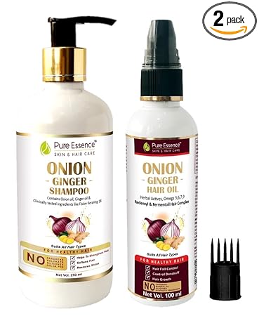 Pure Essence Onion Ginger Hair Oil for Hair Growth and Hair Fall Control 100ml + Onion Shampoo for Hair Growth and Hair Fall Control 250ml