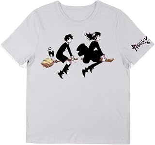 WEBTOON Hooky Dorian & Daniela Riding Broom Crew Neck Short Sleeve Women's White T-Shirt
