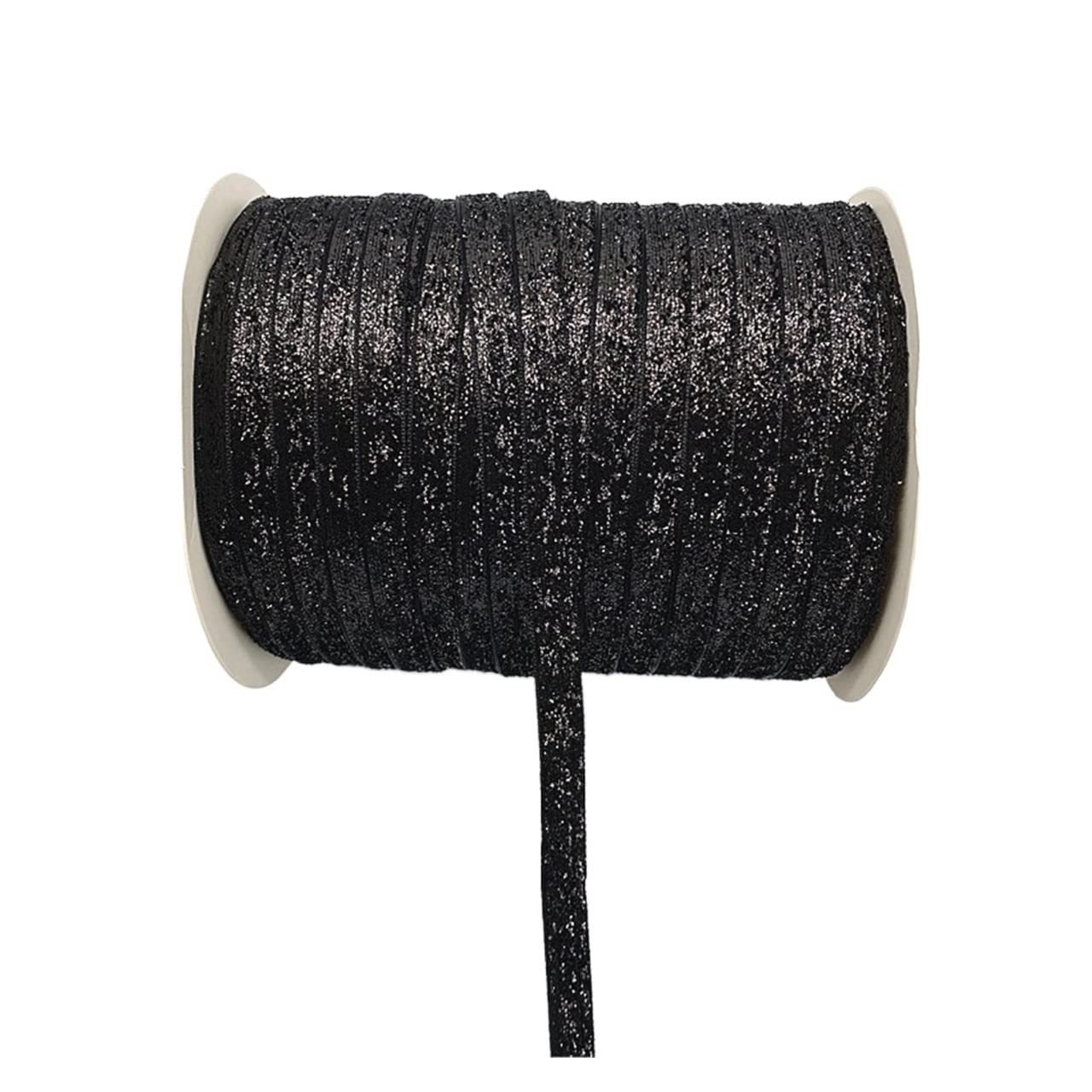 EliteKoopers 1M Black Glitter Ribbon 10mm Wide, Sparkly Fabric Ribbon for Gift Crafters Sewing Wedding Party Brithday Wrap Making Hair Bows Floral Projects