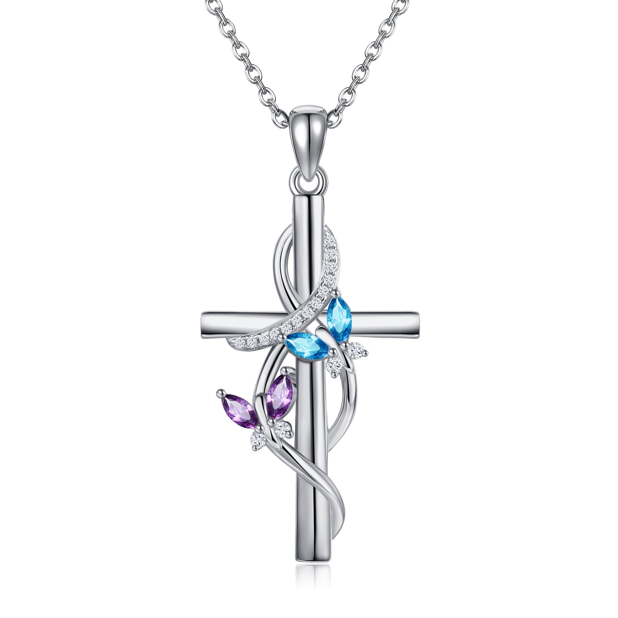 Flower Cross Necklace 925 Sterling Silver Carnation/Rose/Lily/Daisy Cross Necklace Birth Flower Jewelry for Women