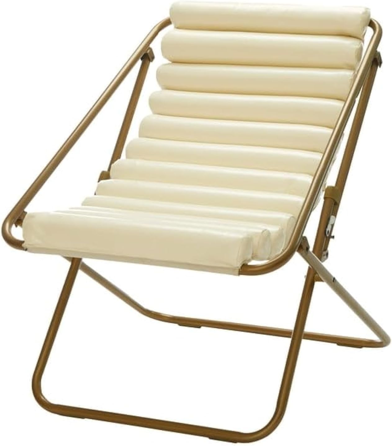 Urban Lifestyle Vegan Leather Ribbed Folding Sling Lounge Chair with Metal Frame,Ivory,28"x22"x30"