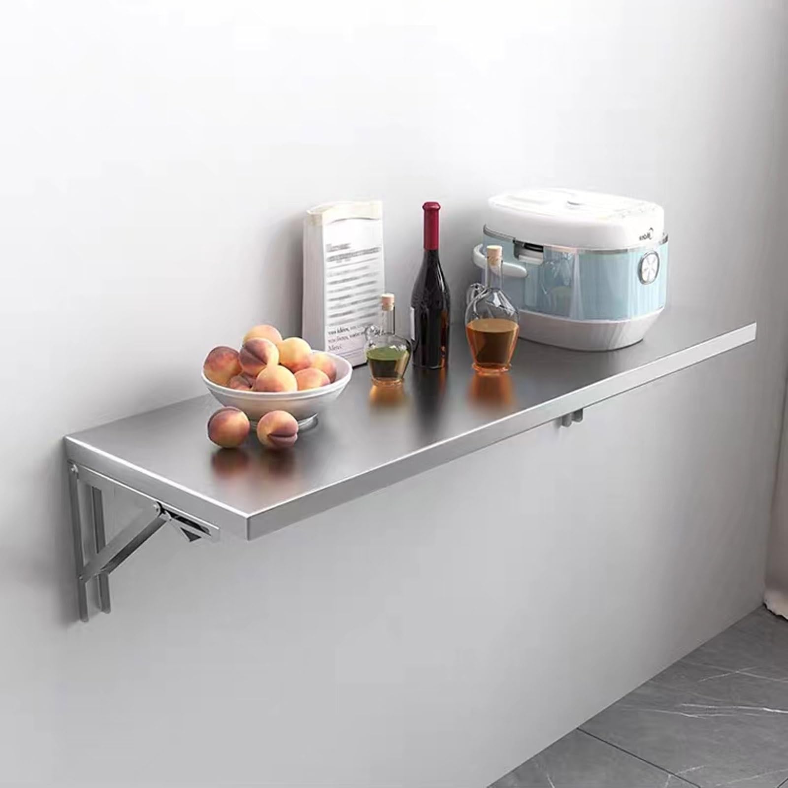 304 Edelstahl Wandklapptisch, Klappbare Wandregal-Ablage aus Edelstahl – Kompakter Organizer für Badezimmer, Küche und Schrank, Platzsparend(50x40cm/19.7x15.7in)