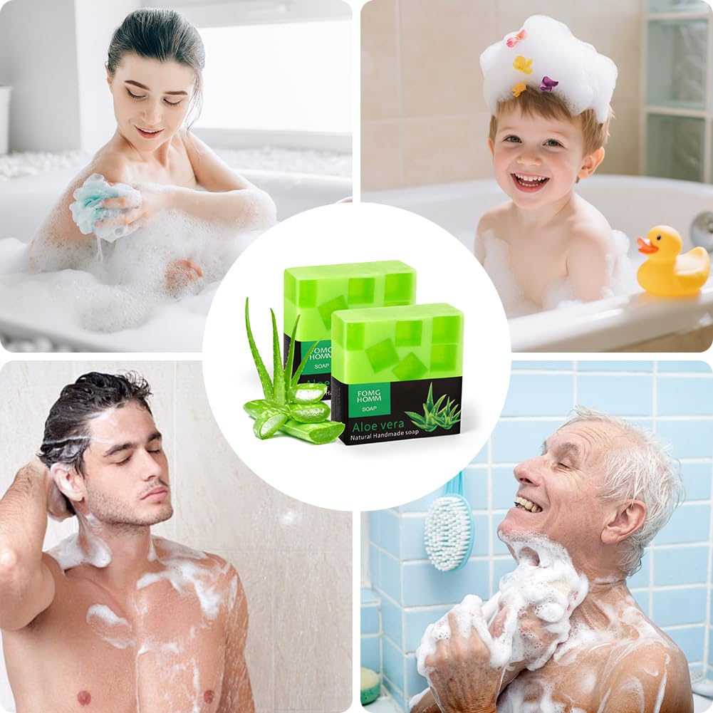 Mydło Aloe Vera w kostce, 2-pakiety naturalnego mydła, naturalny żel pod prysznic dla wszystkich rodzajów skóry, włosów, twarzy i ciała (Mydło Aloe Vera, 2 × 100g)
